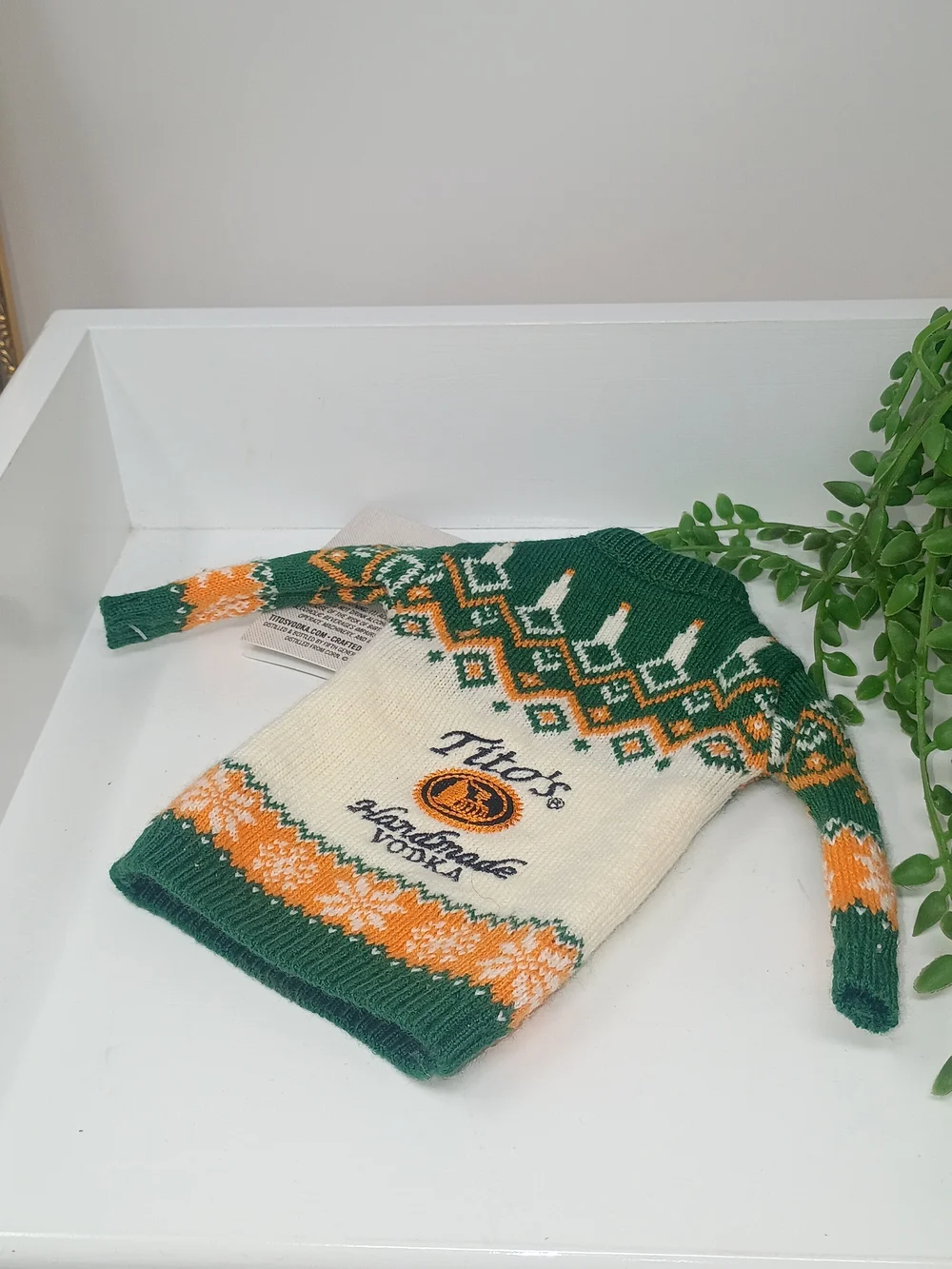 Tito's Green & Cream Knit Bottle Sweater